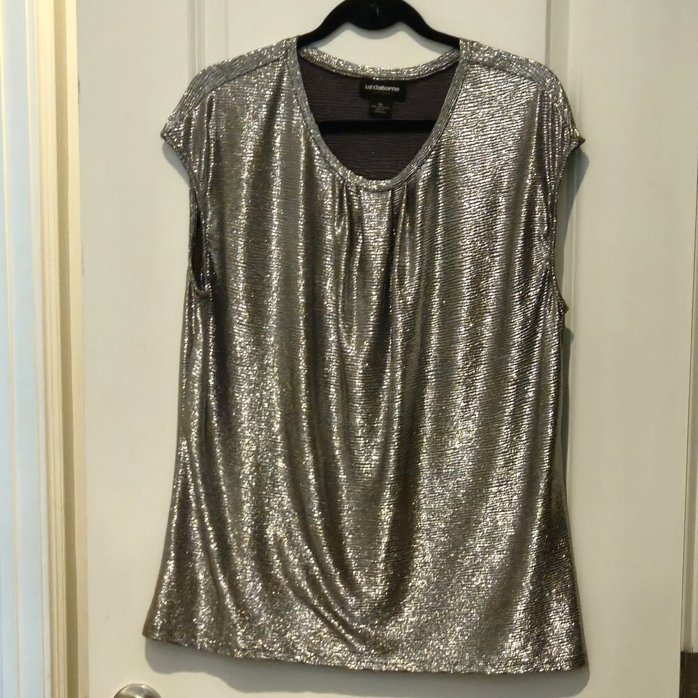 Liz Claiborne Career silver metallic dressy top, XL